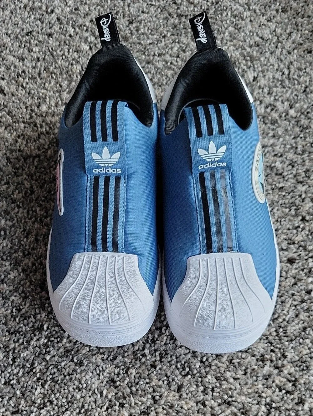adidas Kids Blue Slip-On Sneakers with Pink Disney Patch